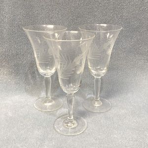 Vintage Etched Cordial or Liqueur Glasses Set of 3 Pine Branch